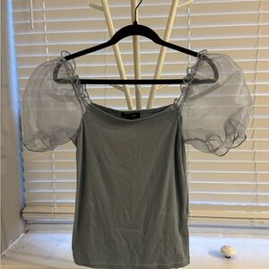 New Look Sage Puff Sleeve Square Neck Tee